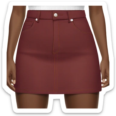 Realistic A-line high waisted burgundy denim mini skirt, isolated sticker