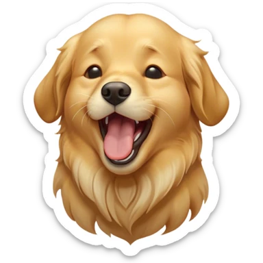 Cinematic Cute Yawning Golden Retriever Portrait Emoji, Head tilted slightly with a dramatic, wide-open yawn, revealing a silky golden coat with a subtle shimmer, floppy ears slightly drooping, round brown eyes barely open in drowsy contentment, Simplified yet irresistibly adorable features, highly detailed, glowing with a soft, cozy glow, high shine, relaxed yet expressive, stylized with a touch of whimsy, bright and endearing, soft glowing outline, capturing the essence of a sleepy yet affectionate companion, so drowsy it feels like it could stretch out of the screen and curl up for a nap! sticker