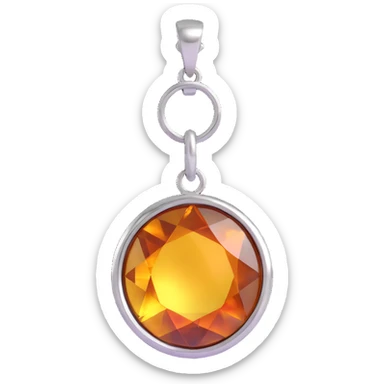 extreme close up of a round cut holographic amber charm with silver metal accent sticker