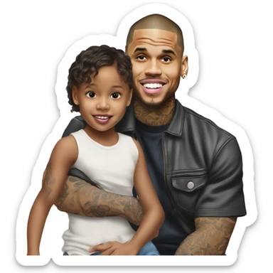 Hyper Realistic Chris Brown with daughter Royalty, son aeko sticker