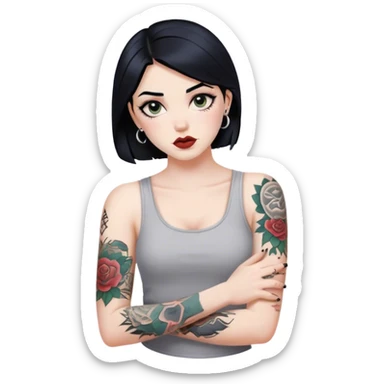 Pale girl with black hair arm tattoos sticker