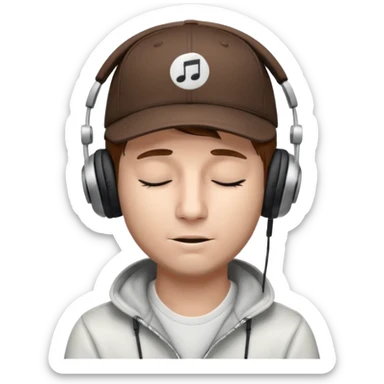 dj man white with baseball cap - rayban glasses - brown hair - closed eyes with headphones on with musical note over head (listening to music ) - eyes closed no glasses  sticker