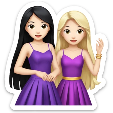 aisan girl with long black and white girl with blonde hair together going to dance at the club sticker