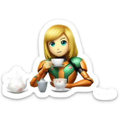 Samus from Metroid having a tea party sticker