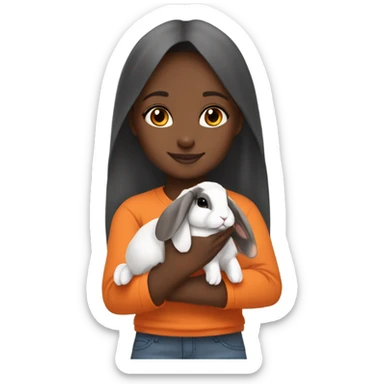 Black Muslim girl holding her cute orange, gray, and orange/black/white mix holland lop rabbits sticker