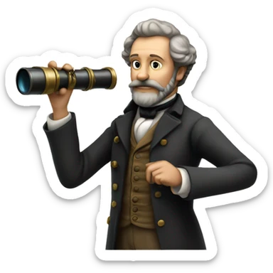 jules verne holds a spyglass in his hands sticker