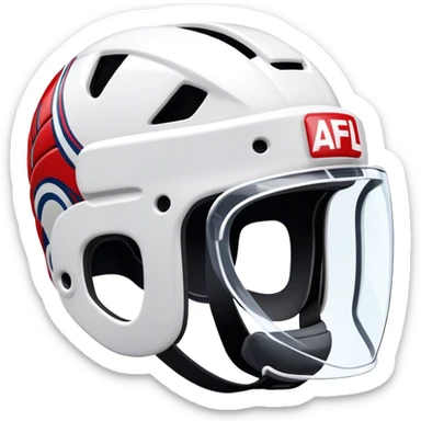 Cinematic Realistic image of AFL headgear featuring detailed cushioning and protective design elements, rendered with dynamic reflections on synthetic materials and set against a blurred action-packed background sticker