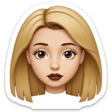 A girl with brown hair at the roots and then it’s blonde with really bad shaped eyebrows and a really bad brown lipstick  sticker