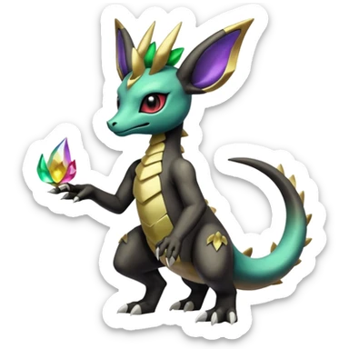 Shiny Iridescent Dusknoir-Cubone-Salandit-Leafeon-Fakémon-hybrid-creature (full body)  sticker