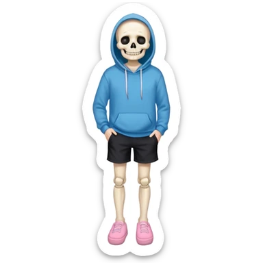 Sans The Skeleton, Blue Hoodie-Sweater, Grin, Pink Slippers, Black Shorts sticker
