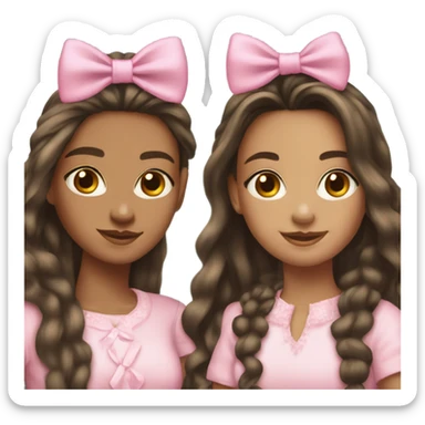 two teenage Latina best friends wearing pink. Long hair. Pink bows. Pearls. Light pink. Diamonds outfits sticker