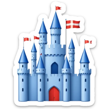 The flag has a yellow background with four horizontal red stripes running across it. In the upper left corner, there is a blue rectangle containing a white, stylized castle with three towers, the middle tower being taller than the others. sticker