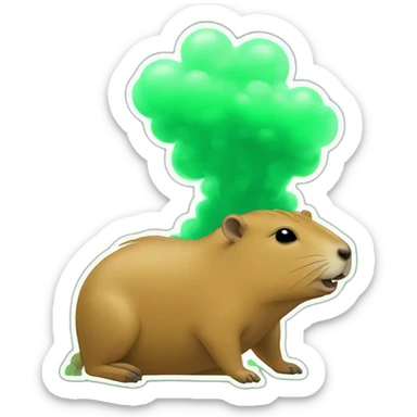 Capybara with green smoke behind smelly sticker