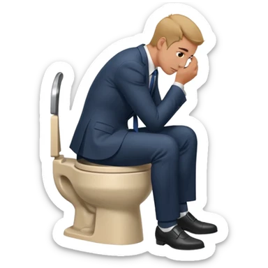 Man siting in a toilet bowl head down hands on the knee the side side view and dress sticker