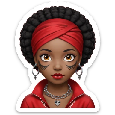 black afro hair with red head bandana and lots of face tattoo black skin girl sticker