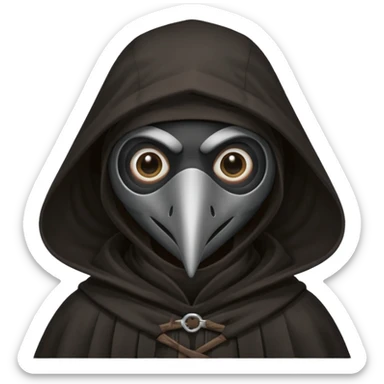 plague doctor
hooded cloak - dark black/charcoal
cute, simplified style
happy expression sticker