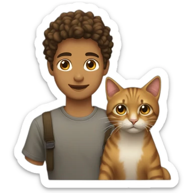 joven pelo castaño con gato atigrado sticker