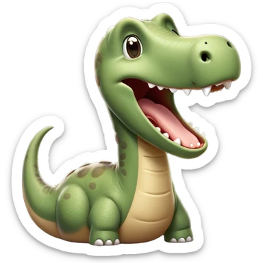 Cinematic Cute Yawning Brontosaurus Portrait Emoji, Head tilted slightly with a dramatic, wide-open yawn, showcasing its monumental, elongated neck and a massive, textured body with sleepy, half-closed eyes and a relaxed, open mouth, Simplified yet irresistibly cute features, highly detailed, glowing with a soft, cozy ancient glow, high shine, relaxed yet expressive, stylized with a dash of whimsical prehistoric ease, soft glowing outline, capturing the essence of a drowsy yet affectionate Brontosaurus that appears ready to stretch and yawn its way out of the screen! sticker