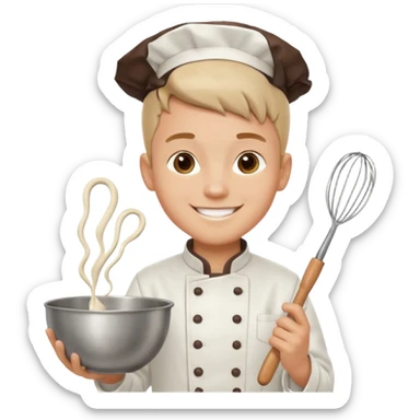 Male Young Pastry Chef – smiling, holding whisk and mixing bowl. sticker