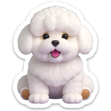 bichon frise dog, fluffy white fur, cute face, sitting, simple background sticker