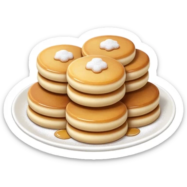 Cinematic Realistic Poffertjes Dessert Emoji, depicted as small, fluffy mini pancakes dusted with powdered sugar rendered with lifelike texture and warm, inviting lighting. sticker