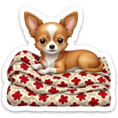 Long haired chihuahua, beige/redhaired with white chest and white socks, head without white, sleeping cutely under blanket sticker
