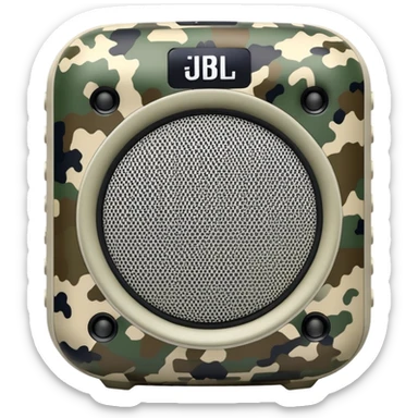 Minimalist JBL Clip 4 speaker with digital camouflage pattern, iOS emoji style sticker