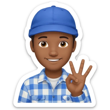 Emoji of a young man with dark hair, wearing a blue cap and a white flannel shirt, the young man is making a "like" gesture with his right hand sticker