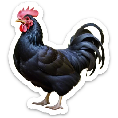 Cinematic Cute Yawning Black Chicken Portrait Emoji, Head tilted slightly with a dramatic, wide-open yawn, showcasing a soft, glossy black plumage with subtle hints of iridescence and a distinctive red comb, floppy wings slightly drooping, round beady eyes barely open in drowsy contentment, Simplified yet irresistibly adorable features, highly detailed, glowing with a soft, cozy glow, high shine, relaxed yet expressive, stylized with a touch of whimsy, bright and endearing, soft glowing outline, capturing the essence of a sleepy yet affectionate chicken, so drowsy it feels like it could stretch out of the screen and curl up for a nap! sticker