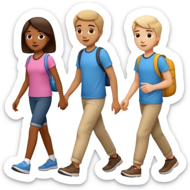 iOS emoji style. 2 friends and a teenager walking and talking.  sticker