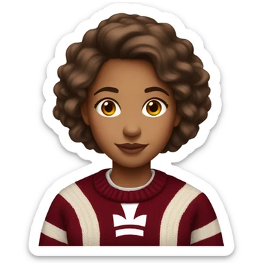 Girl with light tan skin and brown hair wearing a dark red and white Harvard University sweater sticker