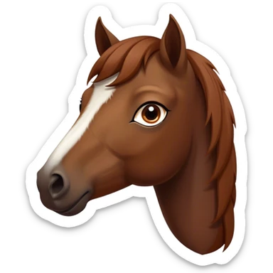 Cinematic Noble Brown Welsh Pony Portrait Emoji, Poised and sturdy, with a well-muscled build draped in a rich, chestnut-brown color, expressive eyes and a gracefully refined head with a gentle, noble profile, Simplified yet sharp and sophisticated features, highly detailed, glowing with a warm, earthy glow, high shine, intelligent and resilient, stylized with an air of pastoral elegance, focused and determined, soft glowing outline, capturing the essence of a watchful and confident brown Welsh pony that appears ready to gallop out of the screen with effortless strength! sticker