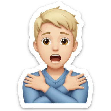 boy with arms crossed around neck screaming sticker