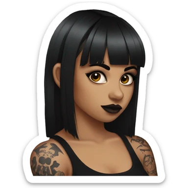 Latina goth girl with bangs and arm tattoos  sticker