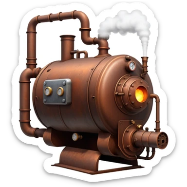 A steam boiler with steam coming out sticker