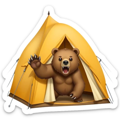 grizzly bear attacking a tent sticker