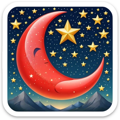 Beautiful sparkly glittery shiny pretty red crescent and stars scenery sticker