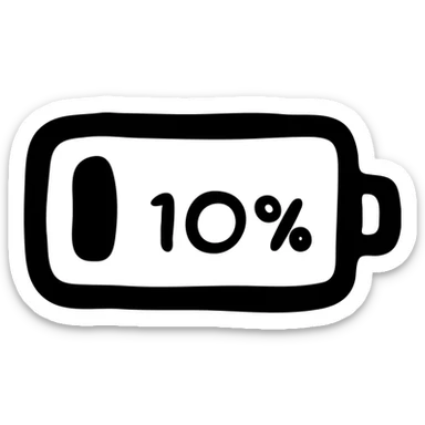 Low battery icon showing 10% power remaining sticker