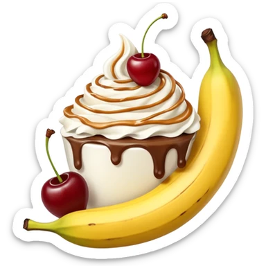 Coffee caramel, whip, whipped cream, a big banana sticking out of it with two cherries by the banana sticker