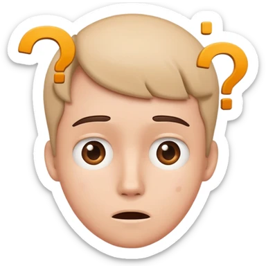 A confused face with question marks around the head sticker