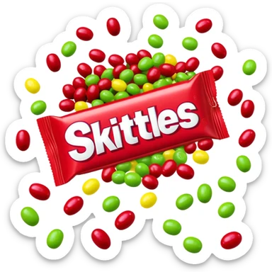 Original red Skittles package opened with logo visible, with only lime green Skittles candies spilling out, no other colors of candy sticker