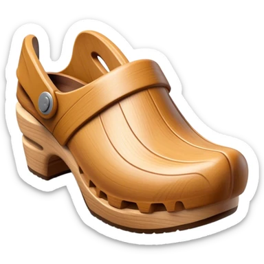 Cinematic Realistic Wooden Clogs Emoji, depicting the classic handcrafted footwear with a smooth, curved design and sturdy wooden soles, rendered with rich textures and warm, natural lighting. sticker