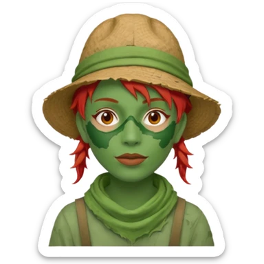 messy green full face green clay mask and tourist hat red hair  sticker