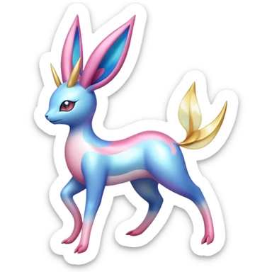 Colorful Shiny Exotic Cresselia-Sylveon-Molotov-Fakémon-hybrid-creature (full body)  sticker