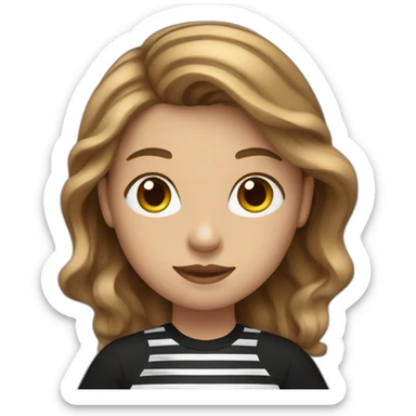 woman with long wavy light brown hair wearing black stripy t-shirt sticker