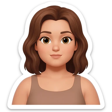 brown hair, lightly tan skin, bigger sticker
