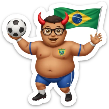make an guy called pedro who is dancing with a football and playing brazzilian phonk and hee has glasses and is obese and make it look like hes listening to brazzilian phonk so it has a brazil flag and text saying phonk on it and give him demon laser eyes sticker