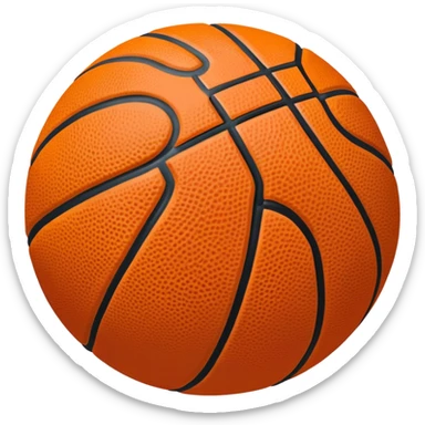 Cinematic Realistic image of a basketball rendered in vivid orange with a pebbled surface texture and crisp stitching details, set against a high-contrast backdrop that highlights its dynamic, sporty essence sticker