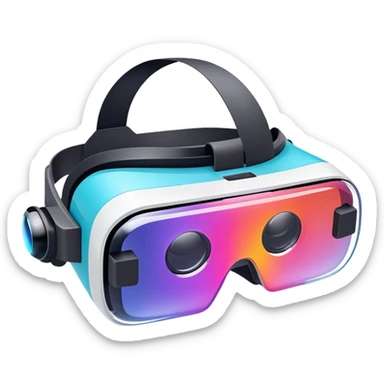 Show a VR headset or AR glasses, symbolizing the immersive experience. Include virtual objects or a 3D scene floating in the air in front of the headset. Use modern, tech-inspired colors. Do not include any emojis or smiley faces. Make the background transparent. sticker