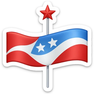 iphone flag emoji with red in left with 64 white 4 pointed stars forming an equilateral rhombus and in right two colors blue above and white sticker